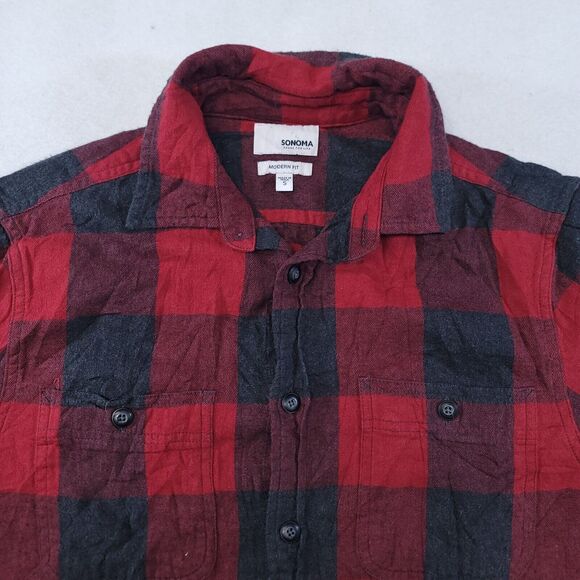 Sonoma Buffalo Check Flannel Casual Button Shirt Mens Size Small S Red Black - Picture 1 of 10